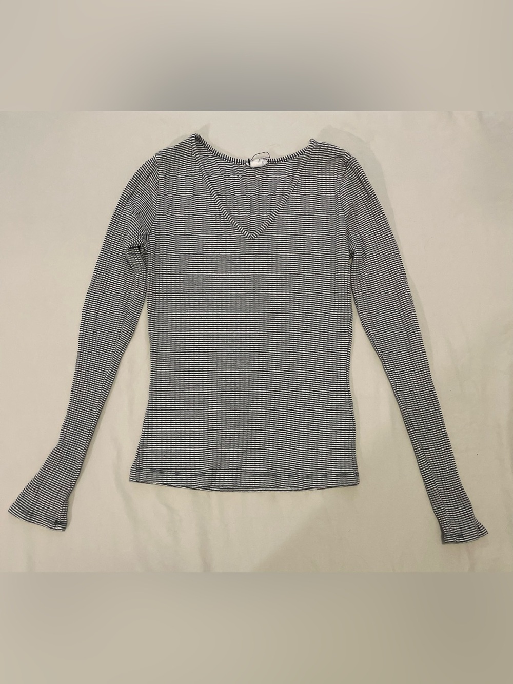 Garage Black & White Striped V-Neck Long Sleeve Top